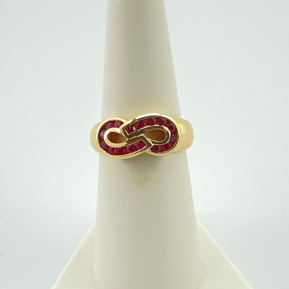 Infinity Ring, Genuine Ruby and 14Kt Yellow Gold, Size 6 - Picture 5 of 12